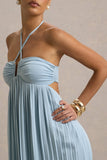 Elayne Powder Blue Halter Neck Maxi Dress With Cut Out Detail