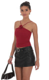 Studded Belt Faux Leather Skirt in Black