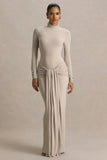 Myra Champagne High Neck Maxi Dress With Sash and Ruched Detailing