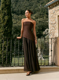 Chocolate Bandeau Asymmetric Detail Maxi Dress