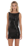 Sequin High Neck Open Back Dress in Black