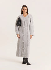 Light Grey Chunky Knit Wool Blend Maxi Dress