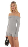 Knit Off Shoulder Romper in Grey