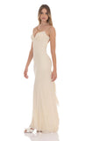 Rhinestone Mesh Open Back Maxi Dress in Beige