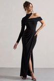 Tyla Black Asymmetric High Neck Split Maxi Dress