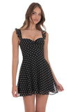 Polka Dot Ruffle Strap A Line Dress in Black