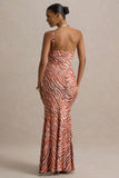 Florica Zebra Print Mesh Asymmetric Maxi Dress With Split