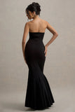 Angela Black Bandeau Fishtail Maxi Dress