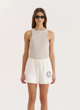 Off White Embroidered Emblem Short
