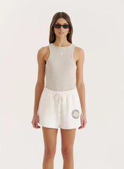 Off White Embroidered Emblem Short