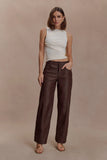 Theo Faux Leather Mid Rise Pants Dark Chocolate