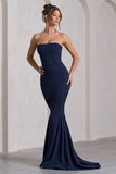 Impress Me Navy Strapless Bandeau Fishtail Maxi Dress