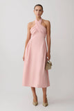 Rosie Linen Halter Midi Dress Pink