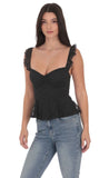 Lace Ruffle Strap Top in Black