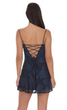 Textured Floral A line Dress in Navy