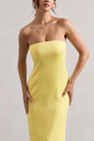 Azra Lemon Satin Bandeau Maxi Dress