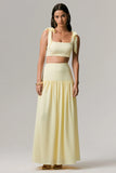 Reminiscent Lemon Ruched Maxi Skirt