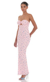 Mesh Floral Strapless Cutout Maxi Dress in Pink