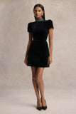 Margot Black High Neck Velvet Mini Dress With Embellished Detail