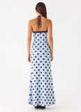 Alessandro Halter Maxi Dress Blue Mocha Dot