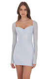 Foil Mesh Long Sleeve Bodycon Dress in Light Blue