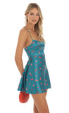 Floral Dotted A Line Mini Dress in Blue