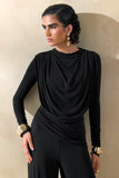 Raniella Black High Neck Top With Gathered And Draped Detailing