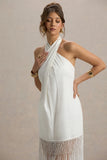 Fiametta Ecru Linen Halter Neck Fringe Maxi Dress