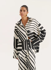 Black And White Abstract Print Satin Shirt