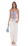 Mesh Floral Front Tassel Top in Blue