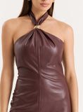 Burgundy Faux Leather Halterneck Maxi Dress