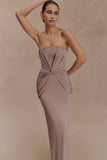 Mirren Strapless Slinky Maxi Dress Bronze
