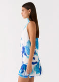 Willow Chiffon Mini Dress Cerulean Bloom