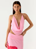 Sweet Charm Cowl Neck Top Baby Pink