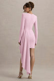 Zaya Pink Long Sleeve Mini Dress With Drape