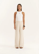 Cream Tailored Wide Leg Trousers
