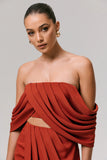 Talika Terracotta Bardot Crop Top With Draped Sleeves