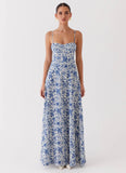 Angelina Linen Maxi Dress Blue Paisley