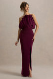 Set The Bar Plum Ruffled Strapless Split Maxi Dress