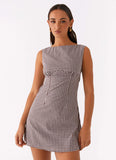 Lotus Tie Back Mini Dress Chocolate Gingham