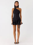 Belina Scarf Mini Dress Black Polkadot