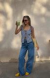 Kansis Mid Wash Scallop Pockets Uneven Waist Jeans