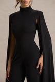 Dulcet Black High Neck Jumpsuit With Cape Sleeves