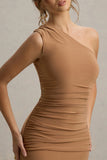 Dalarie Brown One Shoulder Gathered Maxi Dress