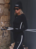 Black 4th Branded Contrast Piping Long Sleeve Top