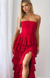 Kim Red Strapless Ruffle Maxi Dress