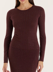 Chocolate Embellished Knitted Long Sleeve Top