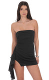 Strapless Ruched Tassel Dress in Black