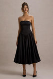 Keyton Black Satin Bandeau Midi Dress
