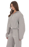 Cropped Fleece Zip Up Hoodie in Grey